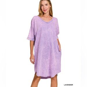 Zenana Outfitters Lavender Washed V-Neck Casual Shift Dress - New